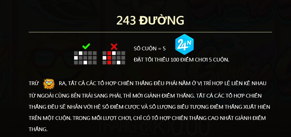 243 Đường Thắng Trò chơi slot spindrift trên nhà cái 24N