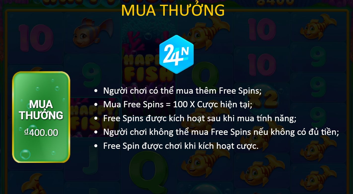 Mua Thưởng Trò Chơi Slot Happy Fish Tại Nhà Cái 24N